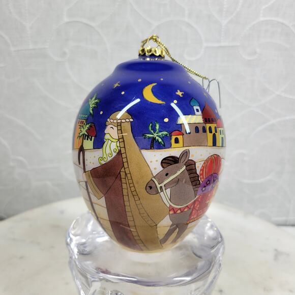 Reverse Painted Glass Ornament Handcrafted 6" Nativity Scene Christmas Village - Picture 2 of 16